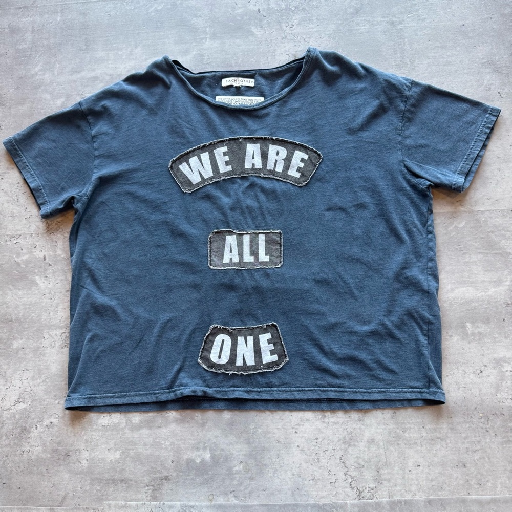 Each x Other Paris “We Are All Here” Cropped Lettered Cotton Tee, Blue Size XS